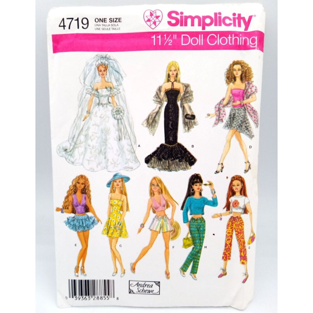 Simplicity Pattern 4719 11.5 Inch Girl Doll Clothing Andrea Schewe Vintage Uncut